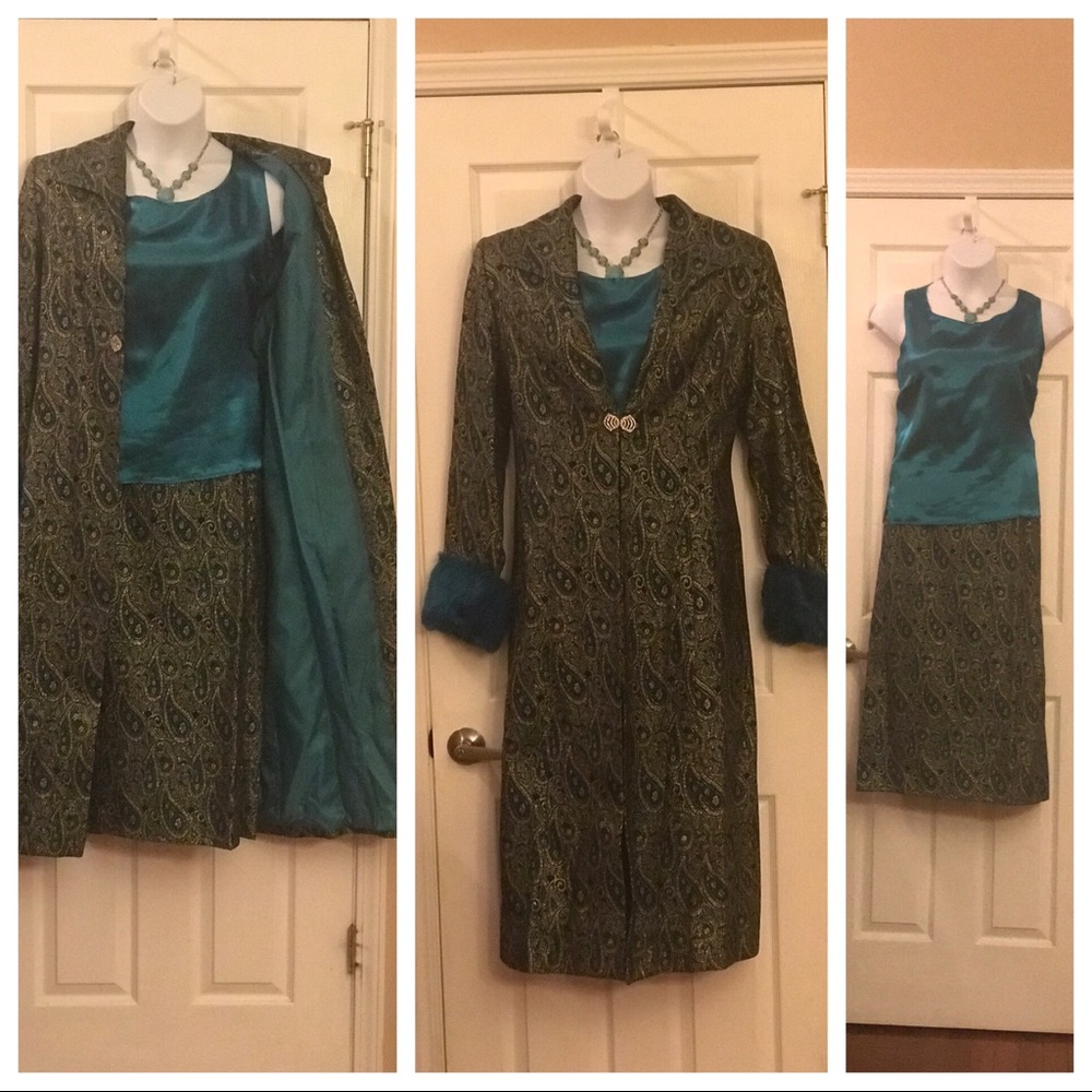 3-pc elegant skirt & duster. Bonus pearl earrings